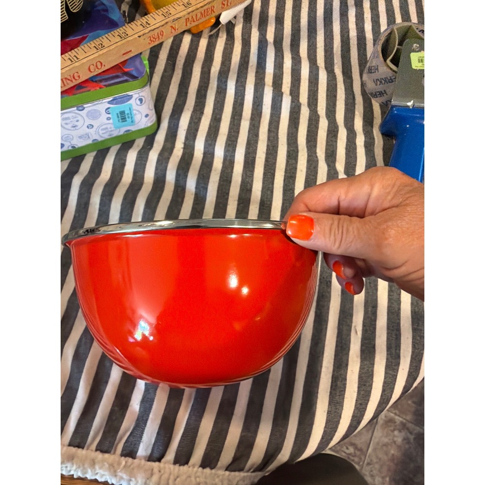 Kate Spade New York Lenox Red Enamel Mixing Serving Bowl 7 Inch Stainless Rim